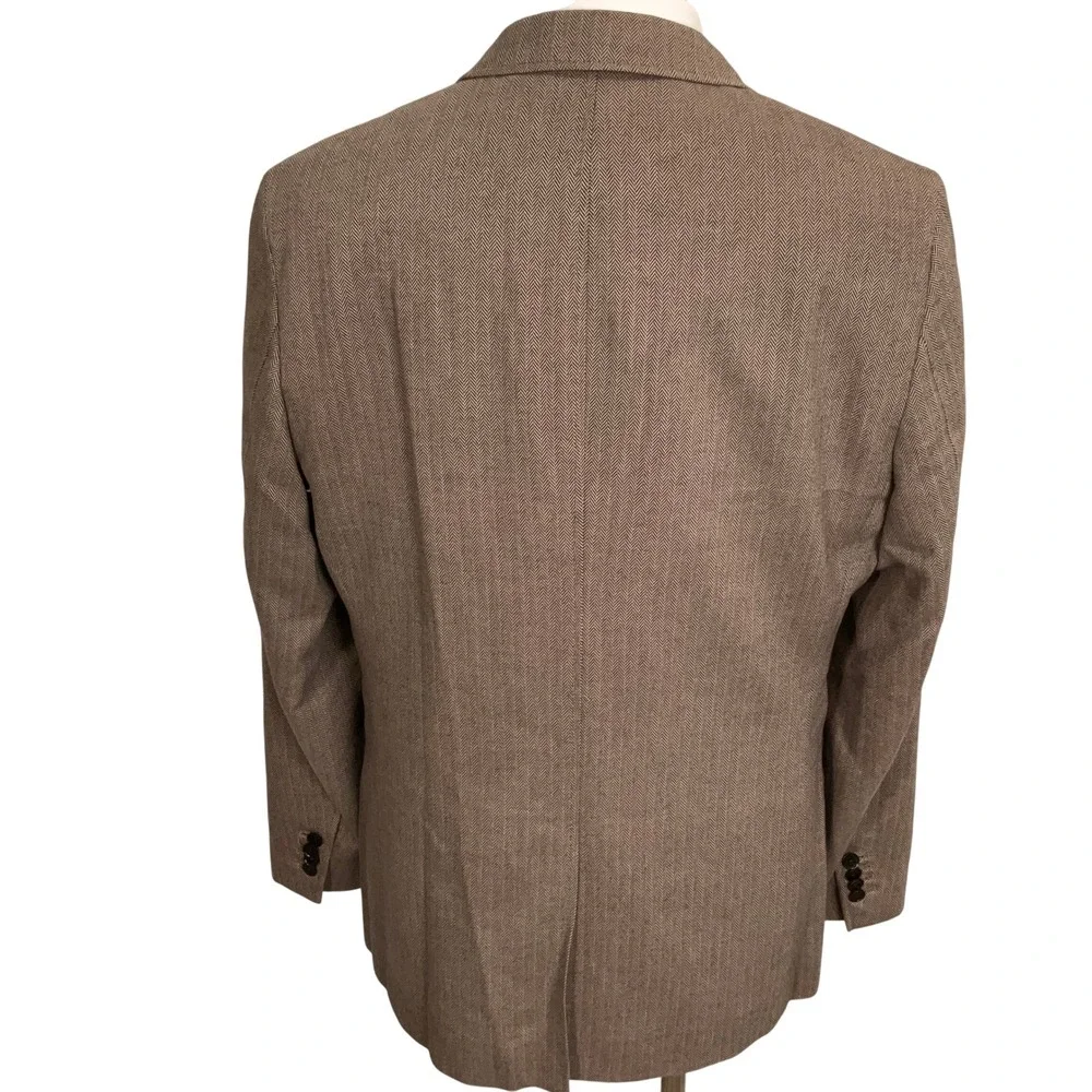 Banana Republic Blazer Mens 42R Tan Herringbone Pinstripe Tailored Jacket
